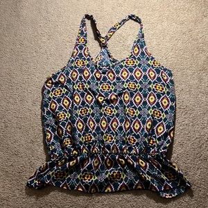 Forever 21 Tank Top Blouse Racer/T-Back Elastic Waist Flowy Lightweight Size L
